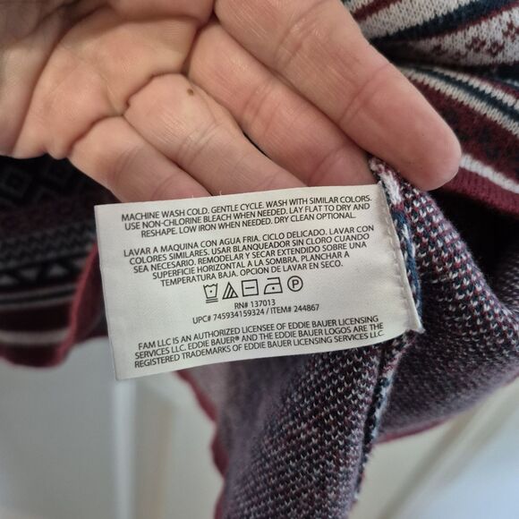 Eddie Bauer Sweater Women XL Burgundy Blue 1/4 Zip Nordic Tribal Aztec Pullover - Picture 4 of 6